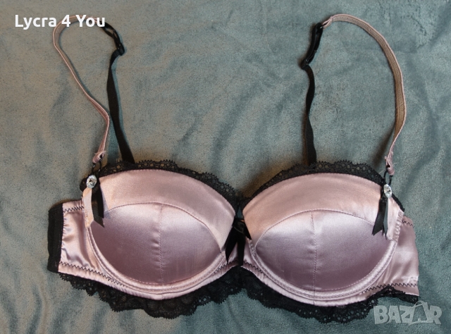 Розов сатенен сутиен с черна дантела 75В размер, снимка 7 - Бельо - 36040246