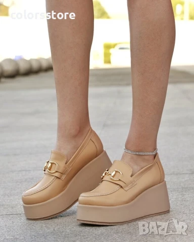 Обувки на платформа - бежова кожа - KLP90

