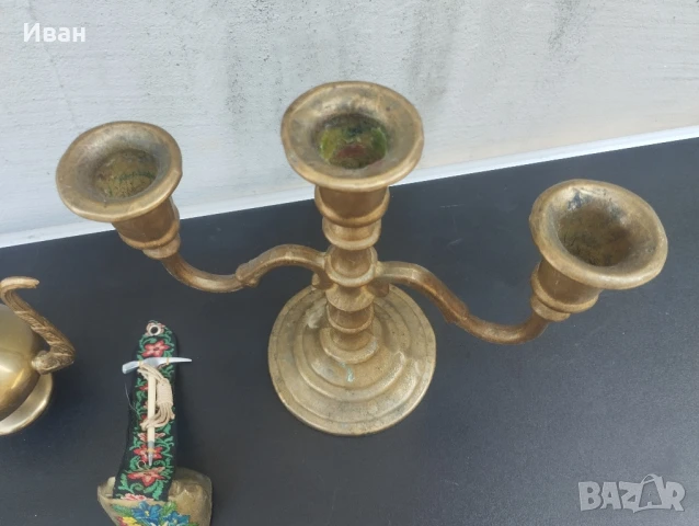 Месингов свещник 3ка, малък ибрик , чан / хлопка , снимка 4 - Антикварни и старинни предмети - 51096162