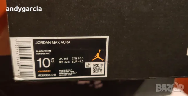  Nike Air Jordan Max Aura Black White ЧИСТО НОВИ 44.5ти номер 28.5см стелка с кутия , снимка 4 - Маратонки - 50066989