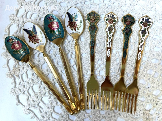 Красиви лъжички и вилички с цветя и пеперуди, закупени от Англия, 8 броя