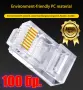 Комплект от 100 броя RJ45 CAT6/CAT5e конектори тип Pass-Through (преходни) – позлатени 8P8C щекери, снимка 7