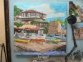 Пейзаж от Несебър. Голяма маслена картина. Худ. мАРТгер ., снимка 1