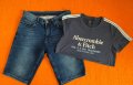 Мъжки къси дънкови панталони и тениска Abercrombie S размер, снимка 1 - Къси панталони - 41476016