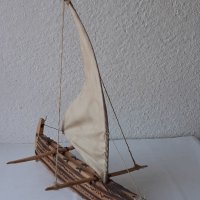 Дървена лодка с платна за декорация, морски декор, модел, макет, снимка 1 - Други - 40920601