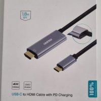 CHOETECH  кабел USB-C 3.1 към HDMI 4K Ultra HD + PD 60W,XCH-M180,1,8 м, снимка 1 - Друга електроника - 40130520