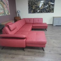 Червен кожен П образен ъглов диван ZE-EM21063 с функция сън, снимка 12 - Дивани и мека мебел - 44215938