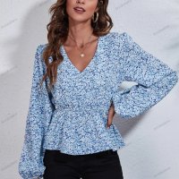 Дамска шифонена риза с карирана флорална щампа с V-образно деколте, 4цвята - 023, снимка 13 - Ризи - 39712876