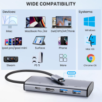 CreaBivotion USB C хъб, 8 в 1 адаптер, докинг станция за лаптоп с HDMI, SD/TF, 4 USB 3.0 порта, снимка 6 - Кабели и адаптери - 44767572