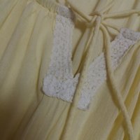 ИЗКЛЮЧИТЕЛНО КРАСИВА жълта рокля с бяла дантела , снимка 4 - Рокли - 40364447