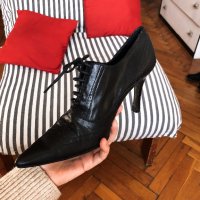 Черни кожени токчета ZARA, снимка 4 - Дамски обувки на ток - 44496505