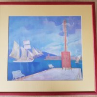 Репродукция пейзаж Пристанището на Каламата, 1911 г. на Богород Константин, снимка 1 - Картини - 42311917