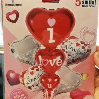 Страхотни високо качество комплект фолиеви балони за влюбени обичам те деня на любовта 5бр сърца , снимка 2 - Декорация - 35725464
