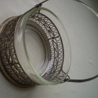 Винтидж кошница филигран със стъкло маркирана ЮММЕТ, снимка 2 - Други ценни предмети - 41819208