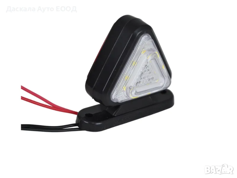 1бр. Триъгълно ЛЕД LED рогче с 18 диода, червено-бяло, 12-24V, снимка 1