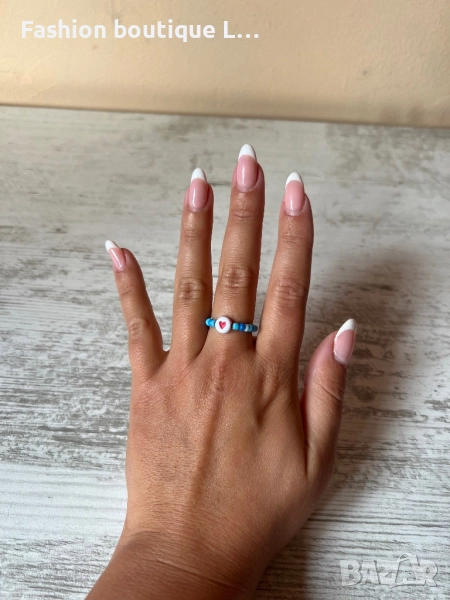 Пръстен от сини мъниста със сърце на ластик ❤️, снимка 1