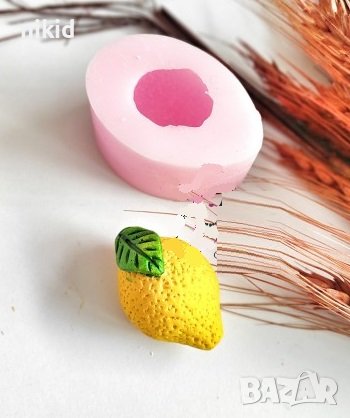 3d лимон лимонче с листо силиконов молд форма фондан гипс декор свещ, снимка 1