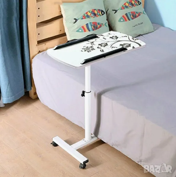 Маса над леглото с колелца, подвижно бюро за лаптоп с регулируема височина, снимка 1