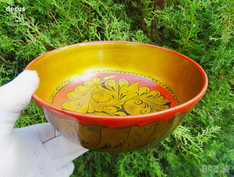 Оригинална съветска ръчно изработена купа Хохлома, винтидж, снимка 1