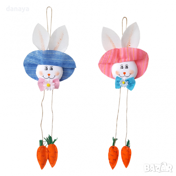2752 Висяща украса за Великден Зайче с моркови, снимка 1