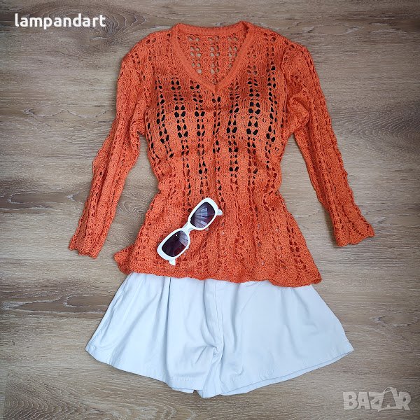 Оранжева дамска блузка финно плетиво, снимка 1