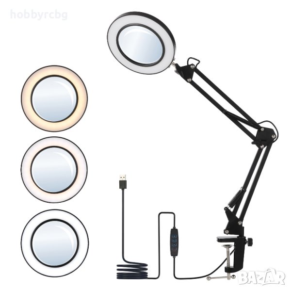 Настолна лампа с 3 режима на осветеност и вградена лупа с 8x увеличение, снимка 1