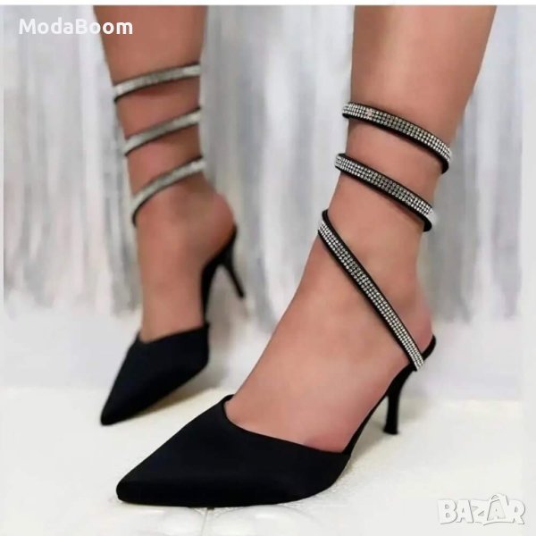 Модерни сатенени сандали на ток , снимка 1