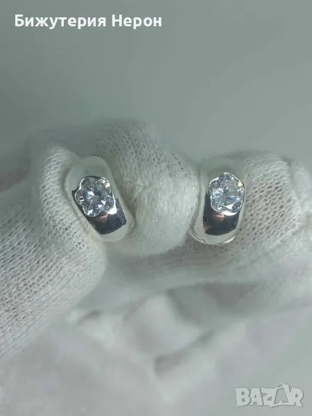 Сребърни обеци с циркони, снимка 1