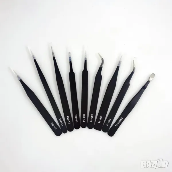 Комплект от 9 броя анти-статични пинсети, снимка 1