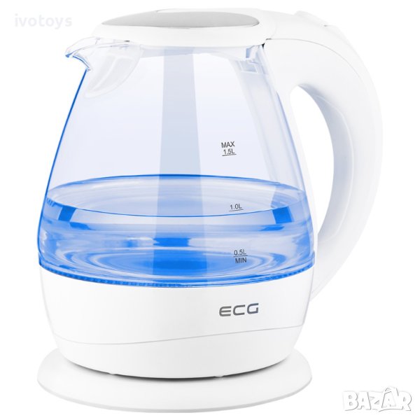 Кана за вода ECG RK 1520 Glass, 2200W, 1.5L, Бял, снимка 1