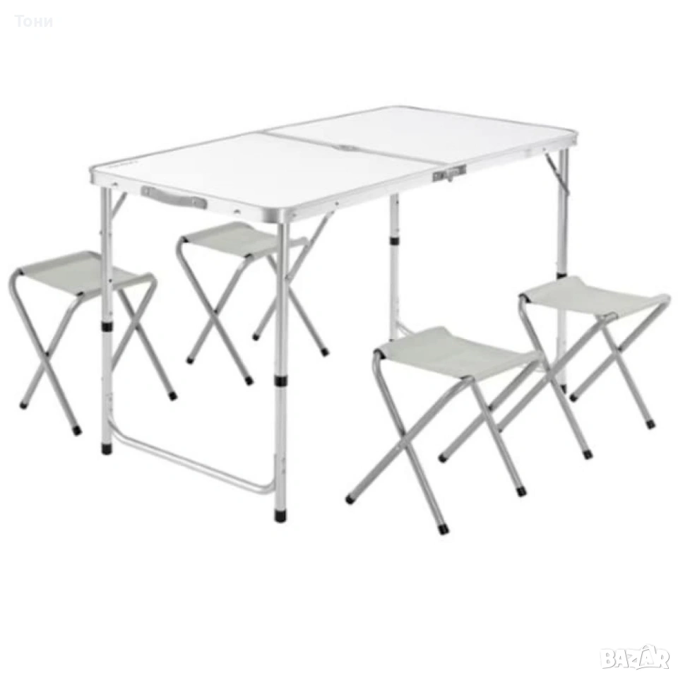 Комплект сгъваема алуминиева маса с 4 стола – идеален за къмпинг, двор и почивка, снимка 1