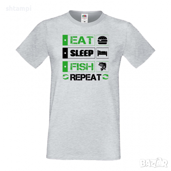 Мъжка тениска Fish 2,Sleep,Fish,Anime,Repeat,Ядене,Спане,Риба,Подарък,Повторение,Празник,, снимка 1