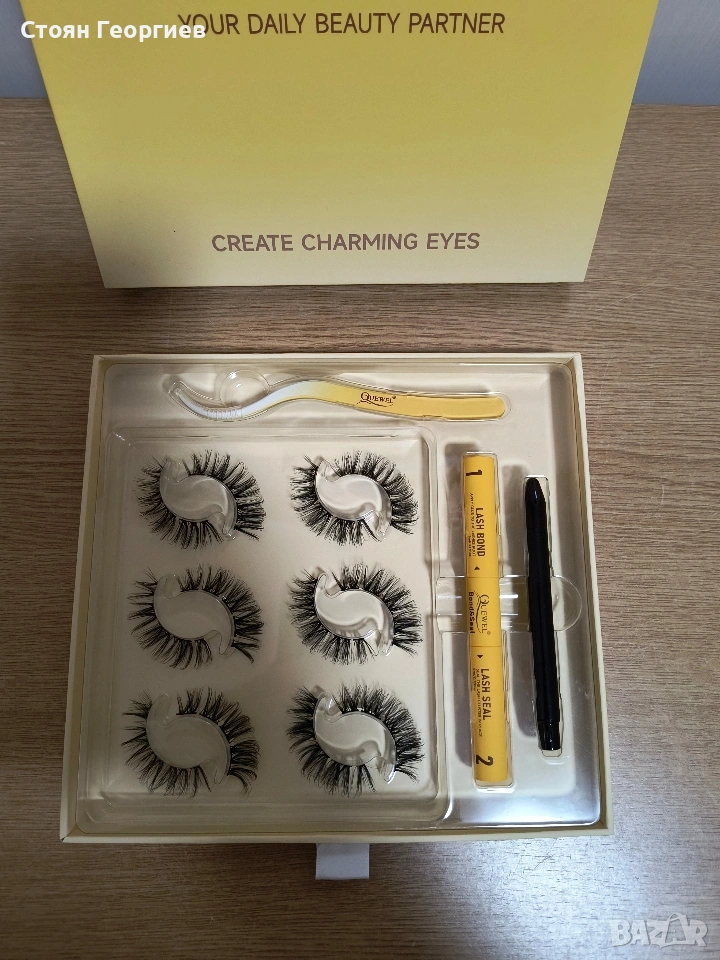 Комплект за удължаване на мигли QUEWEL, 6 чифта, естествен вид, снимка 1