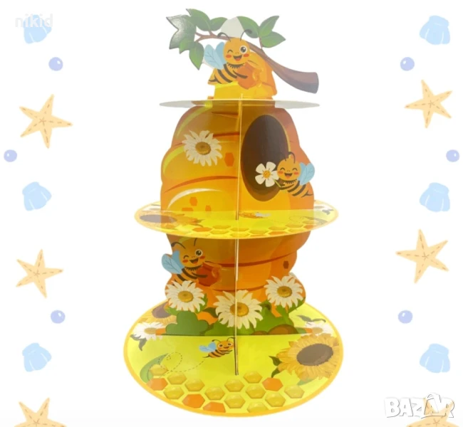 Медена пчелна Пита пчела 3 етажна Триетажна поставка стойка за мъфини картонена, снимка 1
