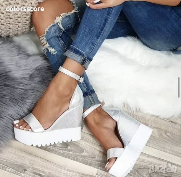 Сандали на платформа - сребриста кожа - K200

, снимка 1
