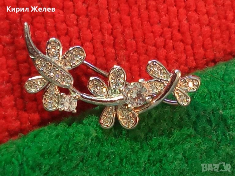 ПРЕКРАСНА ФЛОРАЛНА СКЪПОЦЕННА СРЕБЪРНА ОБЕЦА СРЕБРО 925 с БЯЛА ПОЗЛАТА и ИСКРЯЩИ ЦИРКОНИ 43375, снимка 1