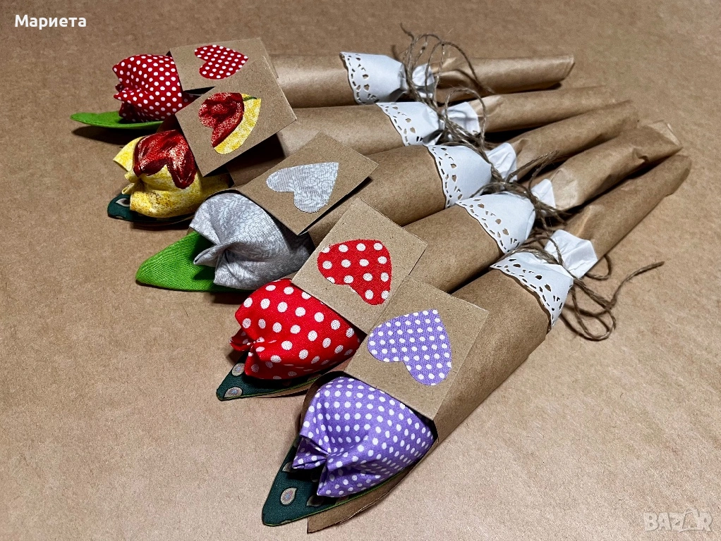 Текстилни лалета Ръчна Изработка Цветя от плат Текстилно Лале Букети За Празник , снимка 1