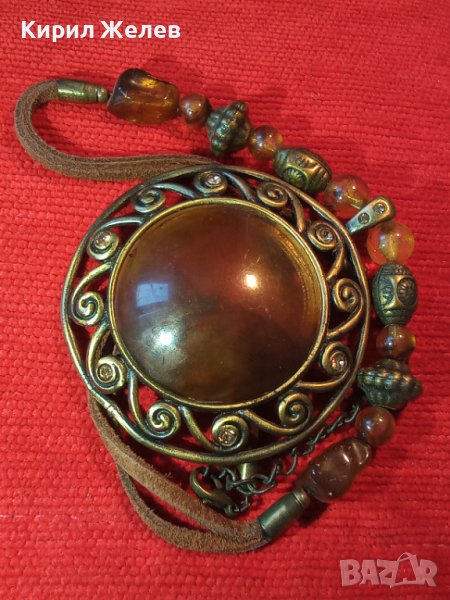 СТИЛНО ЕФЕКТНО ВИНТИДЖ КОЛИЕ МЕСИНГ и КАТАЛИН / ТОПЕН КЕХЛИБАР ХЕНД МЕЙД БИЖУ 27866, снимка 1