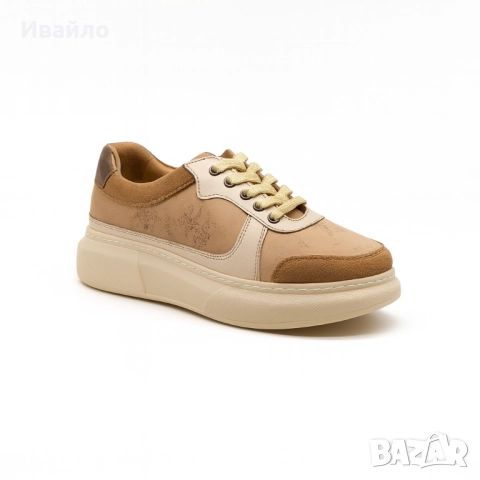 Дамски спортни обувки от естествена кожа в бежово и карамелено