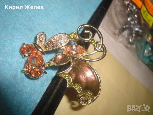 ЕМАЙЛИРАНА СКЪПОЦЕННА ПОЗЛАТЕНА БРОШКА ПЕПЕРУДА БОХЕМСКИ КРИСТАЛИ и ЦИТРИН АРТ-НУВО СТИЛ 26272, снимка 9 - Други - 34792933