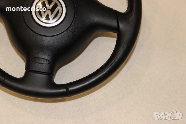 Трилъчев кожен волан VW Passat B5.5 (2000-2005г.) airbag волан, снимка 8 - Части - 52730616