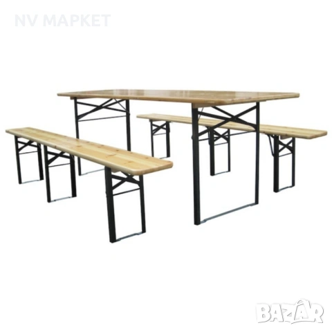 Маса дървена с две пейки,чамово дърво комплект, снимка 2 - Градински мебели, декорация  - 53857756