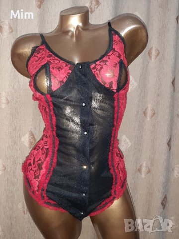 М Червено дантелено боди с отворени чашки , снимка 7 - Корсети, бюстиета, топове - 39733836