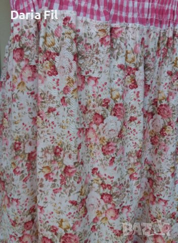 Дълга рокля на волани на цветя и в розово каре с тънки презрамки , снимка 4 - Рокли - 41116150