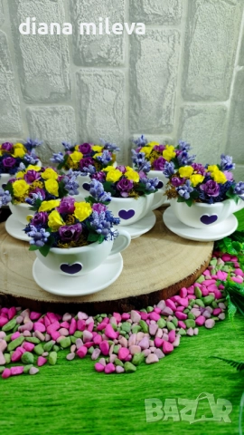 Сладурски чашки с нежни цветлета в лилаво и жълто!, снимка 10 - Декорация за дома - 52046730