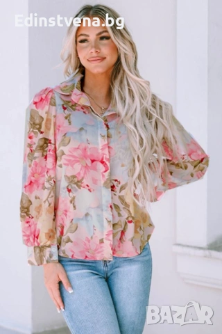 Дамска риза с дълъг ръкав и флорален принт | Разпродажба! Последен размер M!, снимка 6 - Ризи - 53093513