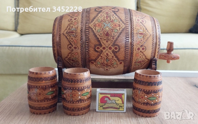 буренце пирографирано ретро с три чашки за ценители , снимка 7 - Антикварни и старинни предмети - 52255089