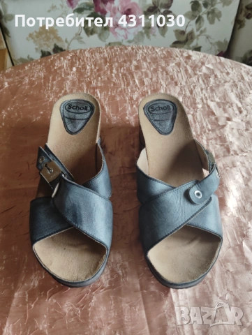 Дамски чехли Scholl естествена кожа 41 номер като ново, сиви, снимка 2 - Чехли - 53166140