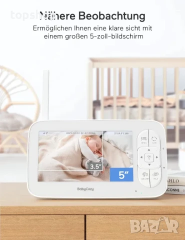НОВ Babycozy Video Бебефон с камера и аудио 5" 720P дисплей 5000mAh, снимка 9 - Бебефони - 50502576