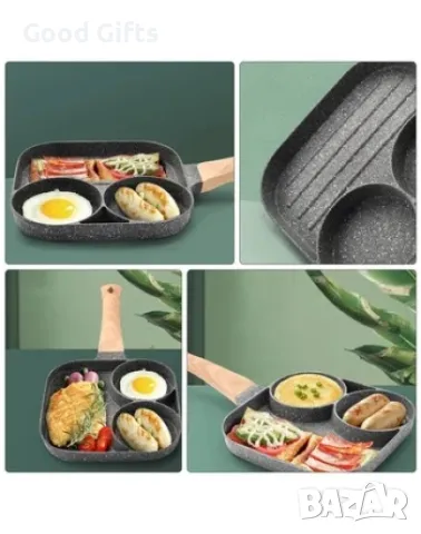 Тиган с незалепващо покритие за 2 броя яйца на очи и оребрено отделение за грил, снимка 3 - Други стоки за дома - 47506625